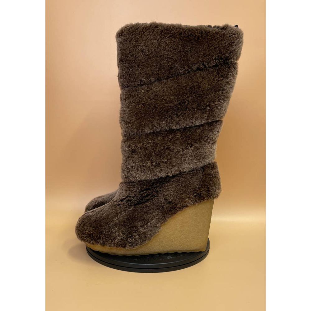 Tory Burch Womens KiKi Brown Shearling Round Toe Pull On Wedge Boots Size 9.5